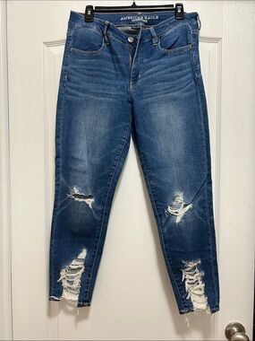American Eagle Outfitters Distressed Dark Blue Cropped Skinny Jeans